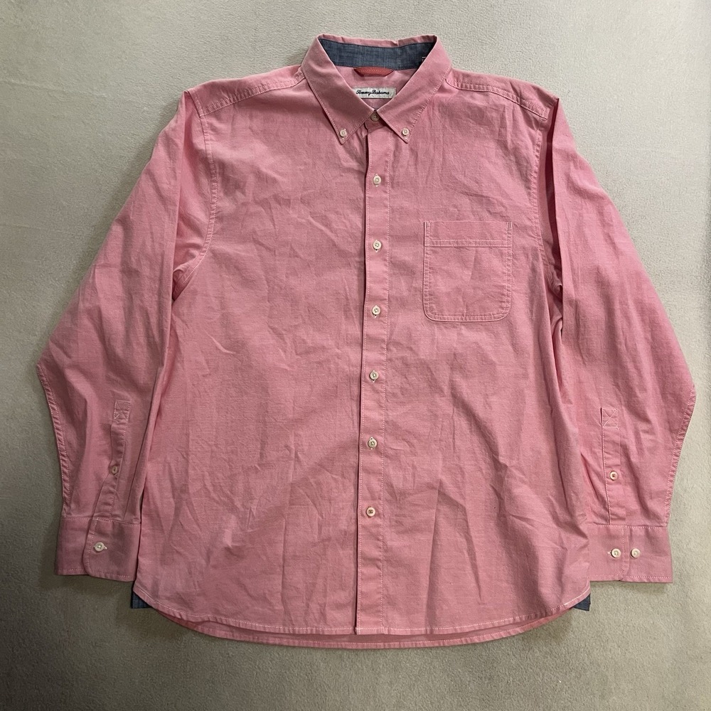 Tommy Bahama Shirt Men's Size Large Pink Cotton Stretch Woven Button Down
